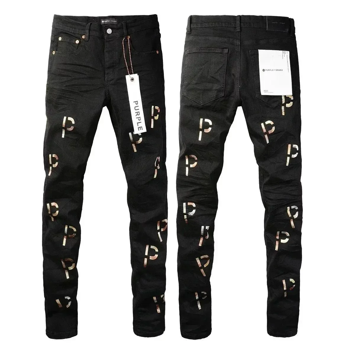 Purple Brand · Gold-letter jeans