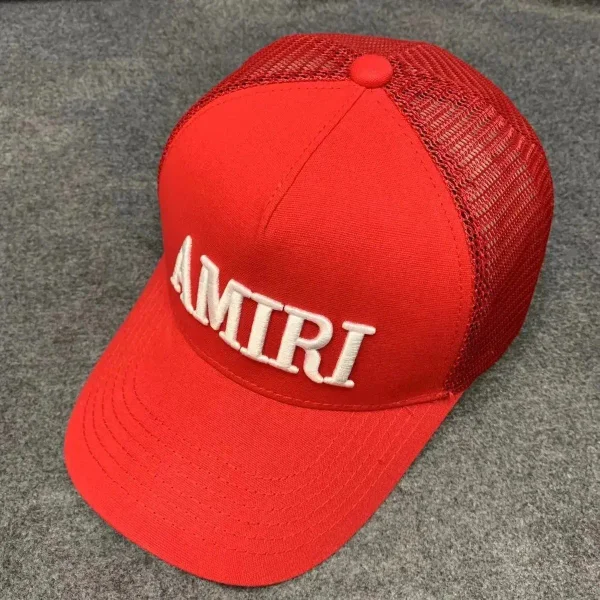 Red mesh-back cap shown in the linked Amiri catalog listing