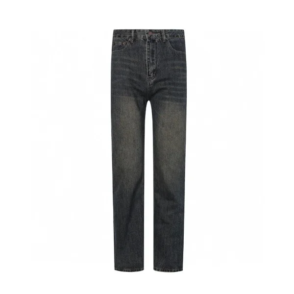 Dark straight-leg jeans shown in the linked Prada catalog listing