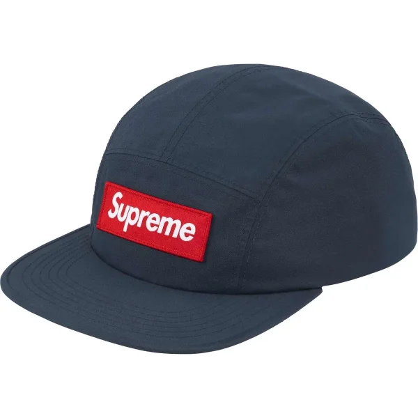 Navy box-logo cap shown in the linked Supreme catalog listing