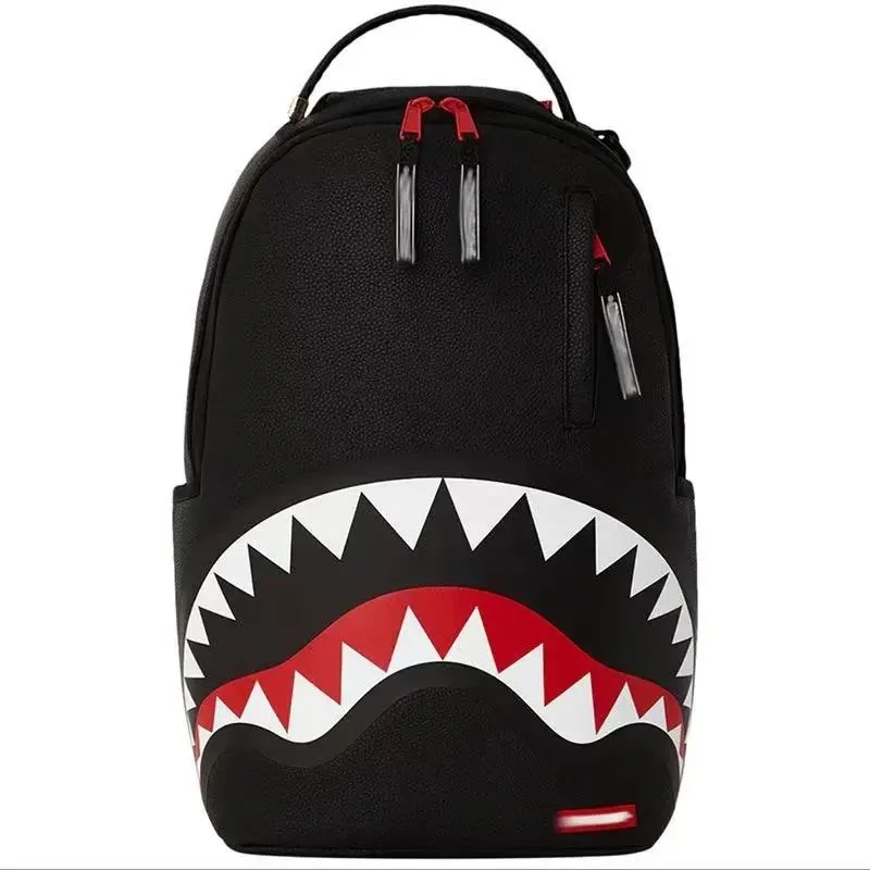 Black backpack with a white and red shark-mouth graphic — Hipobuy Spreadsheet bag selection