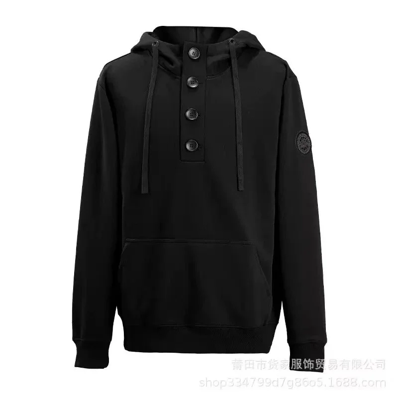 Black button-front hoodie with a hood and front pocket — Hipobuy Spreadsheet hoodie selection