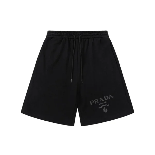 Black logo shorts shown in the linked Prada catalog listing