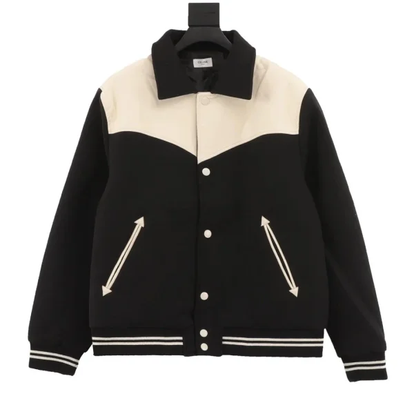 Black & cream varsity jacket shown in the linked Celine catalog listing